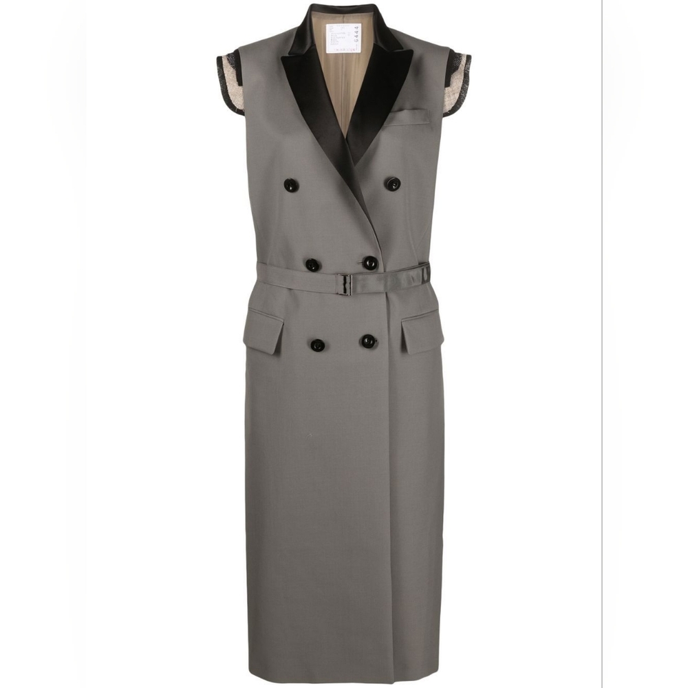 Sacai Gray Double-Breasted Midi Dress